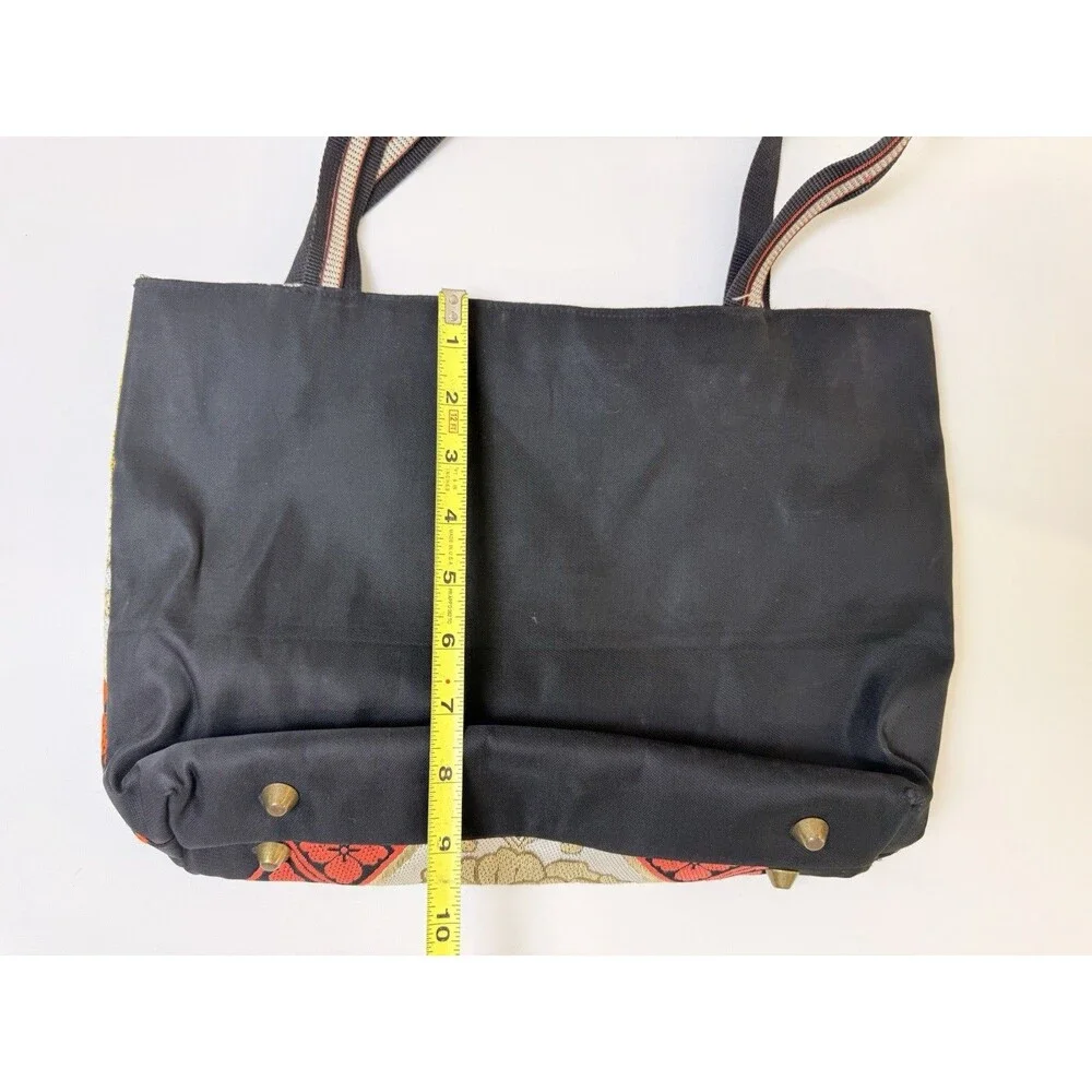 Vintage Silk Tote Bag Purse Japan Black Gold Floral One of a Kind VTG